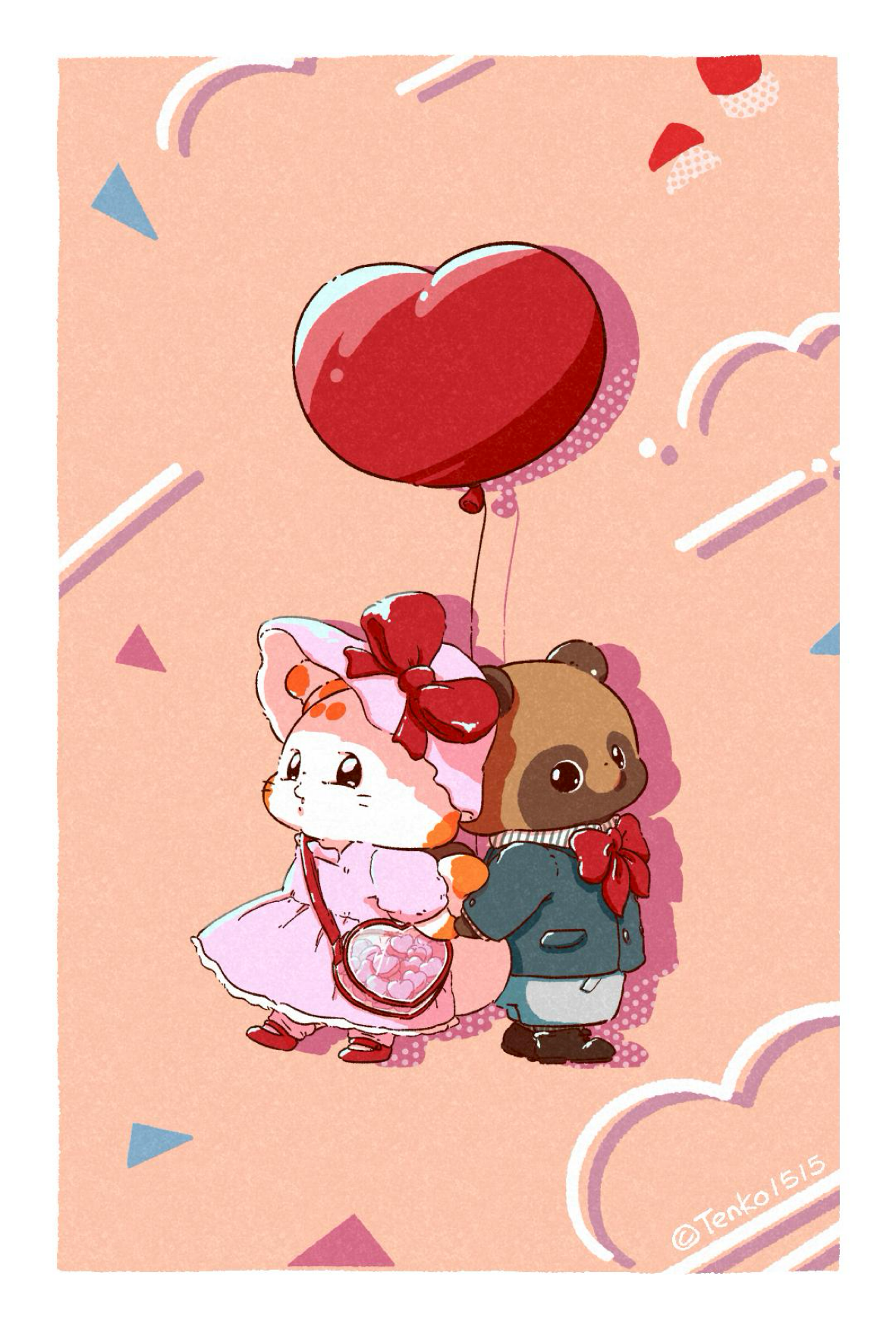 二尾の小狐てnこ_ポストカード_2025年2月壁紙デザイン