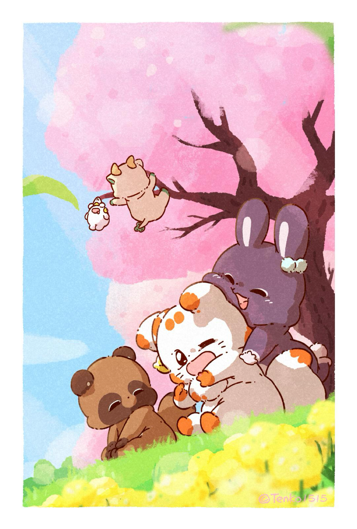 二尾の小狐てnこ_ポストカード_2025年3月壁紙デザイン