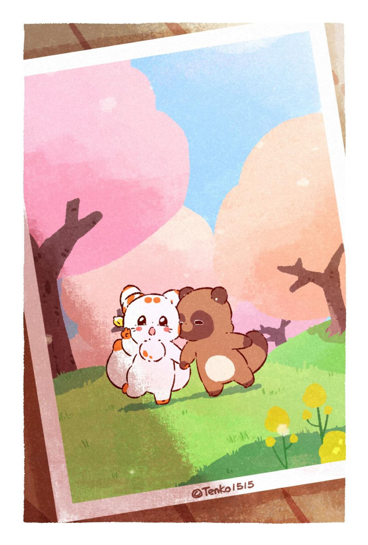 二尾の小狐てnこ_ポストカード_2025年4月壁紙デザイン
