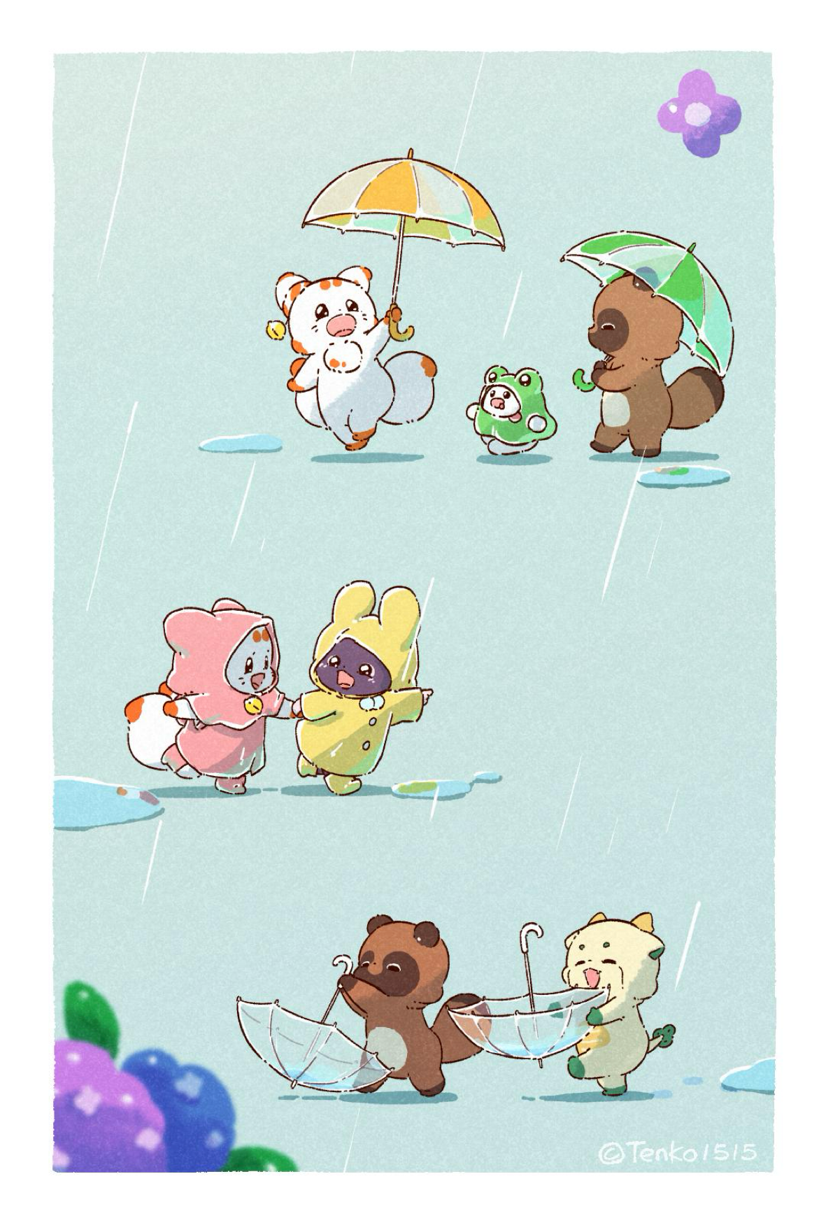 二尾の小狐てnこ_ポストカード_2025年6月壁紙デザイン