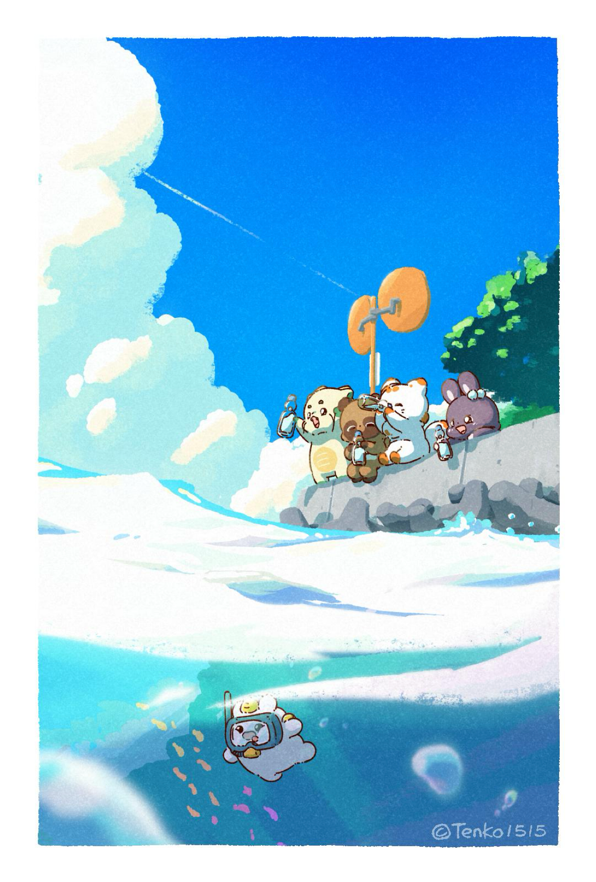 二尾の小狐てnこ_ポストカード_2025年7月壁紙デザイン