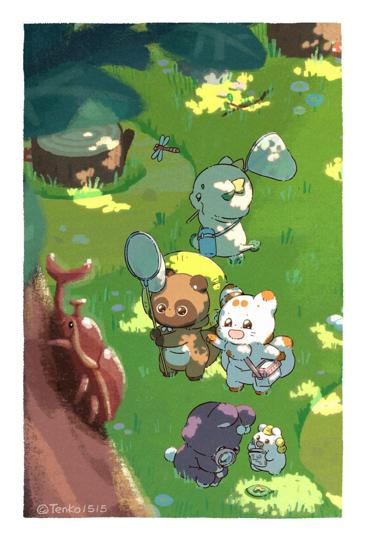 二尾の小狐てnこ_ポストカード_2025年8月壁紙デザイン