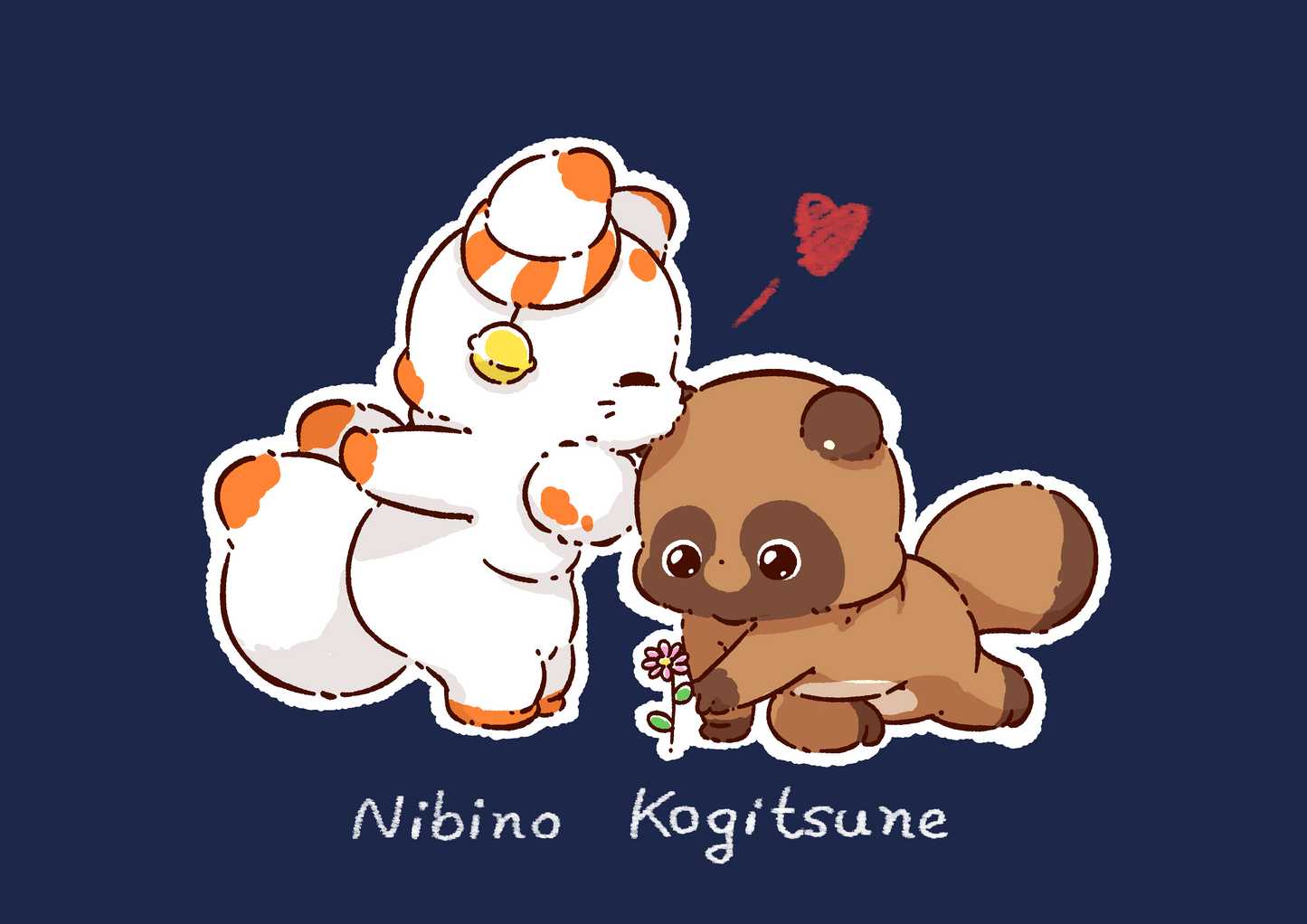 【デザフェス63:既存商品】二尾の小狐てnこ_Fluffy Friends Tシャツ Sサイズ