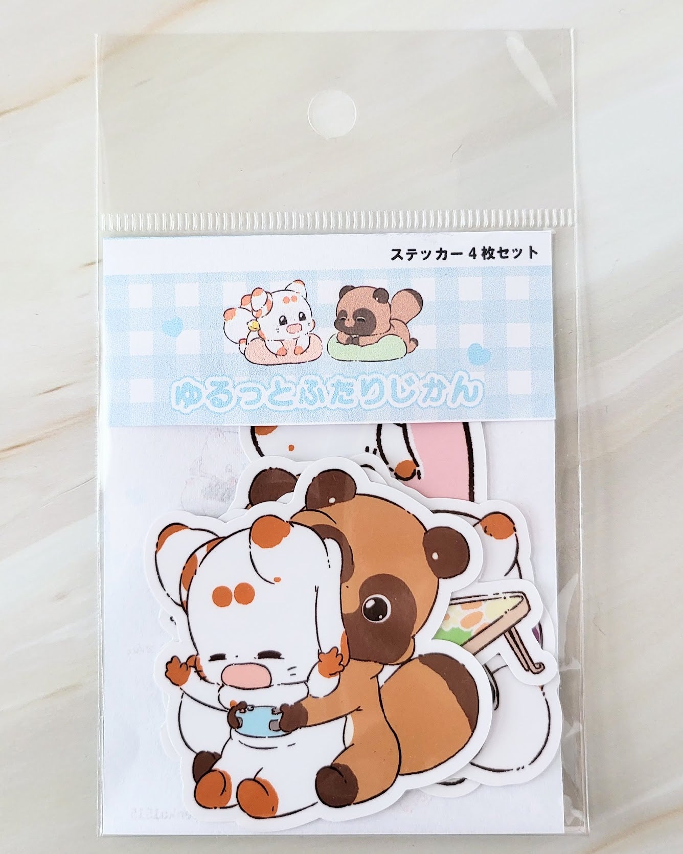 【デザフェス63：新商品】二尾の小狐てnこ_ゆるっとふたりじかんステッカー4枚セット