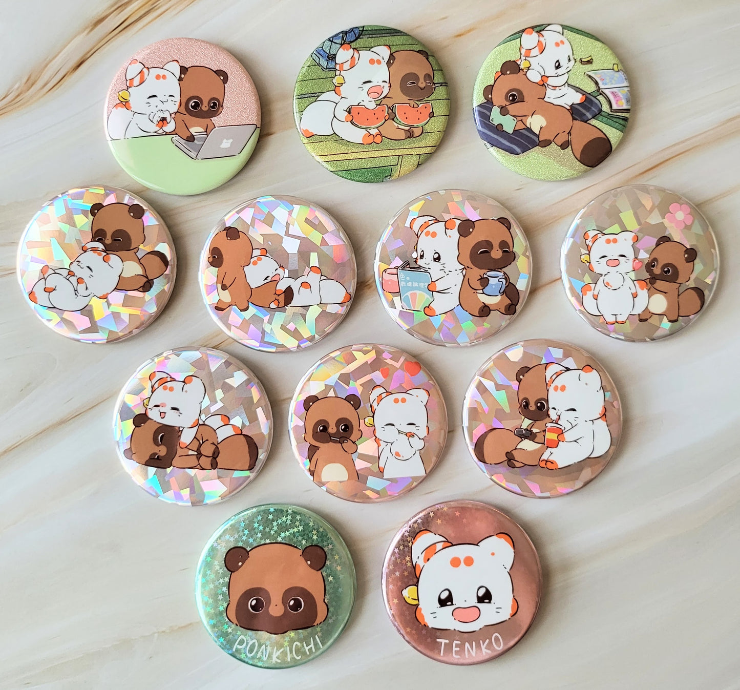 【デザフェス63：既存商品】二尾の小狐てnこ_きらきらオリジナル缶バッジシークレット12種